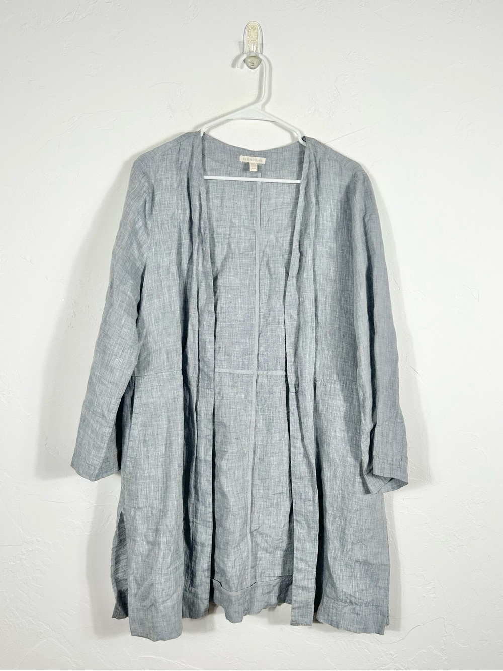 Eileen Fisher Organically Grown Linen Open Front Duster‎ Cardigan Chambray